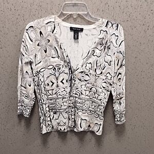 White House Black Market Black and White 3/4 sleeve snap front sweater size S